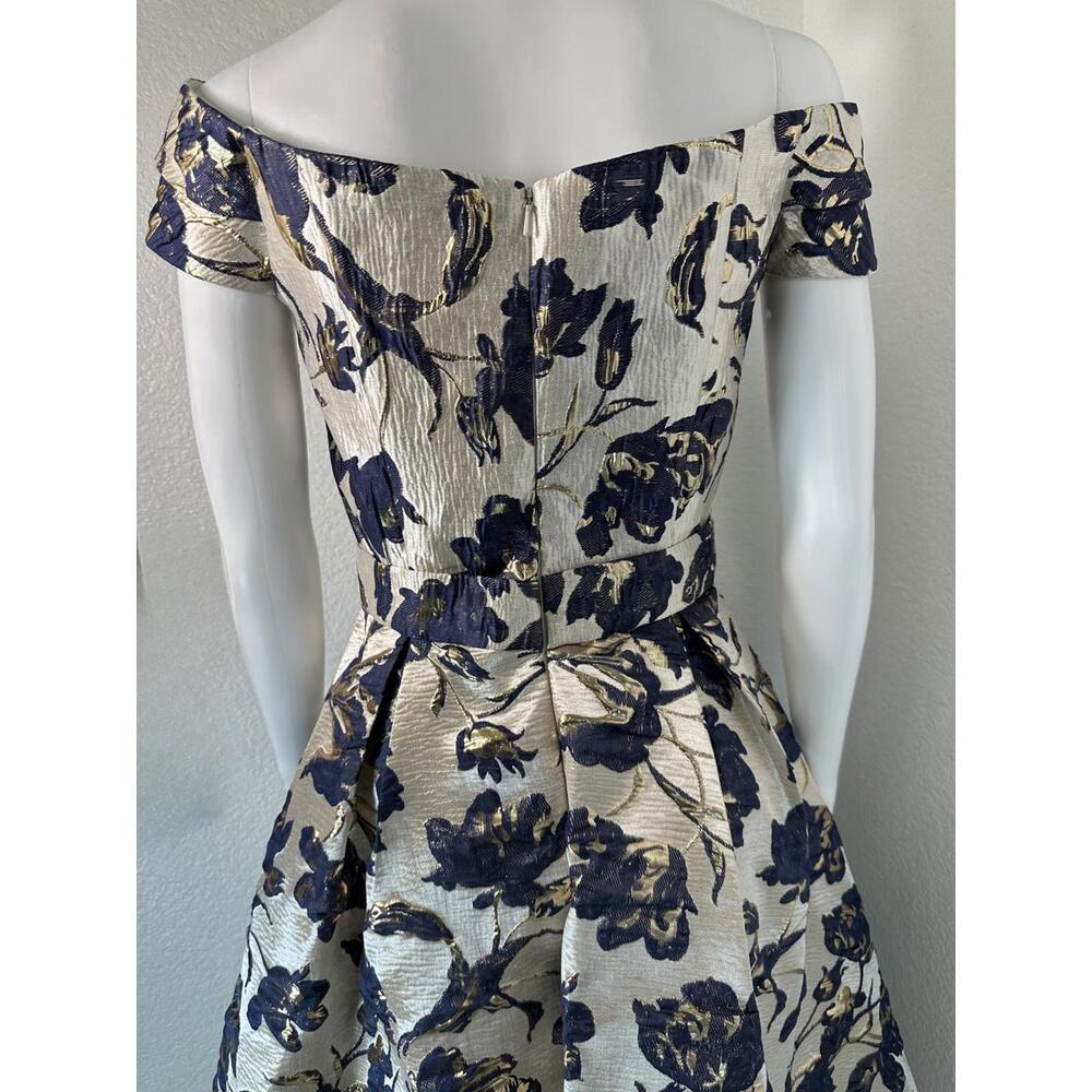 Oleg Cassini Navy and Gold High Low Dress - Picture 5 of 9